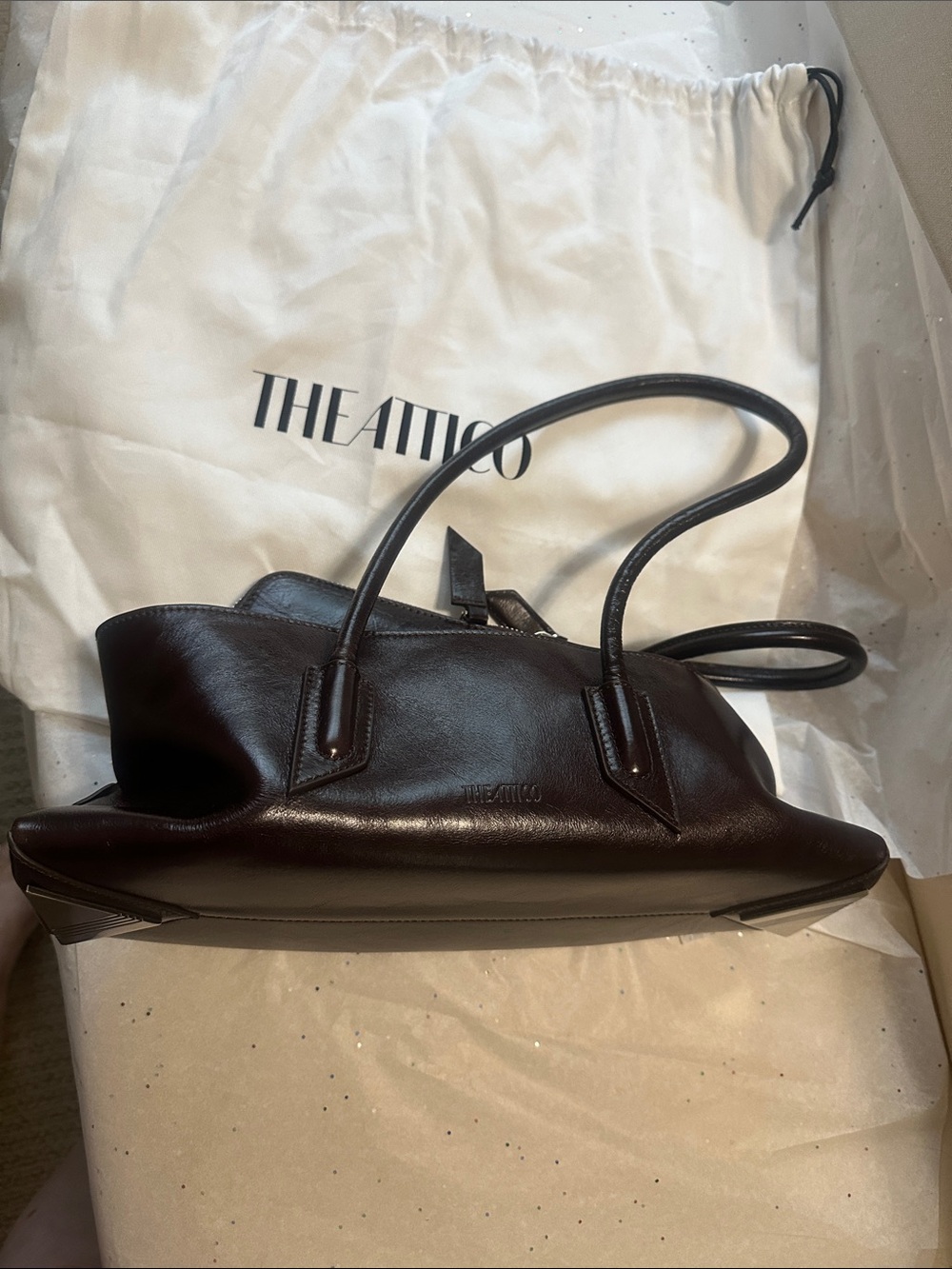 The Attico deep purple brown (cordovan)leather shoulder bag with top handles